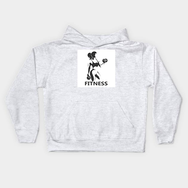 Fitness Monochrome logo. Girl with Dumbbells Kids Hoodie by devaleta